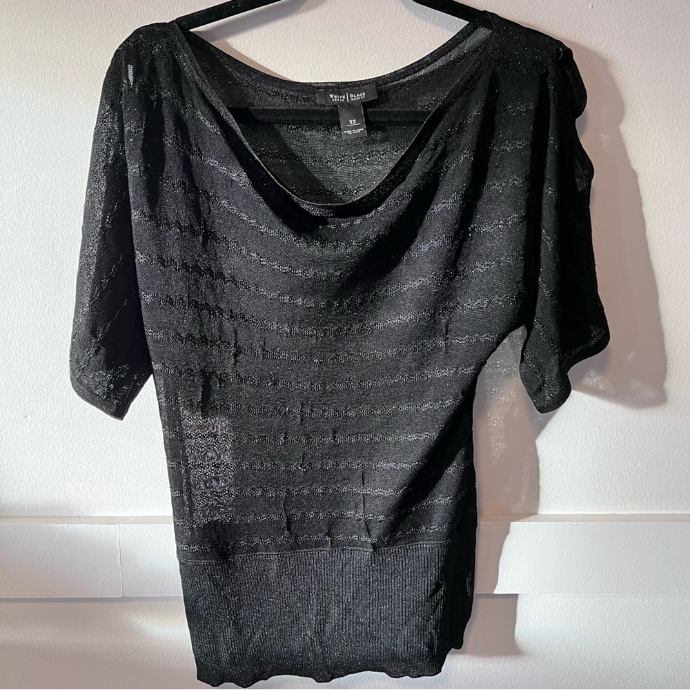 WHBM Black Semi Sheer oversized  shirt with batwing sleeve blouse top size: XS